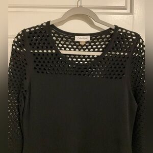 Calvin Klein Black Crochet Yoke Long-Sleeve Sheath Midi Dress
